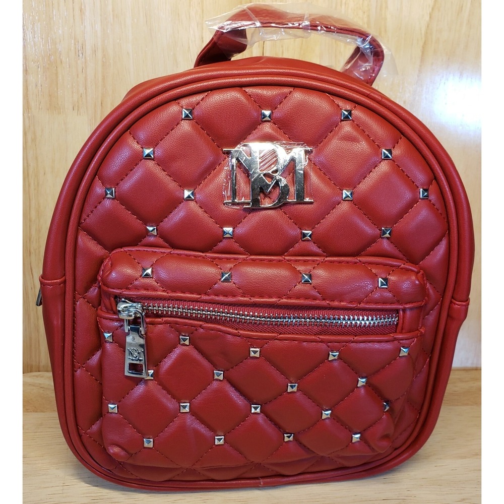 Badgley Mischka Red Quilted Studded Vegan Leather Mini Backpack BM-104 NEW